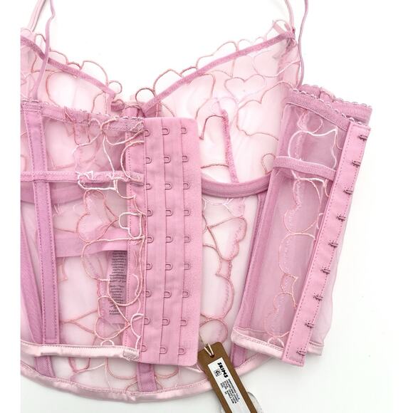SKIMS Hearts Bubblegum Pink Lace Coquette Corset Top Sz XS CR-CRT-7427W New - Picture 7 of 9